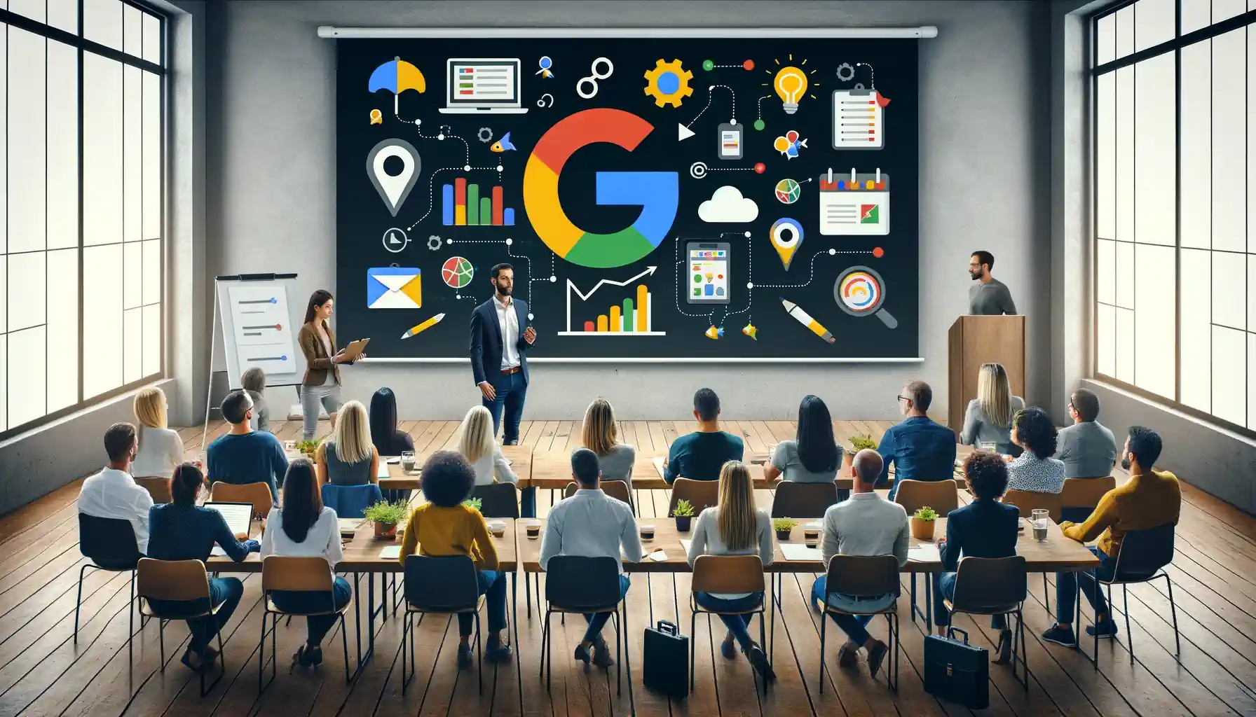 Empresarios asistiendo a taller de Google My Business